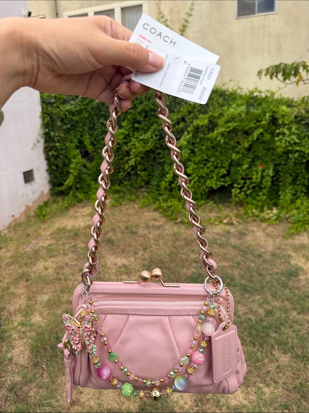 Coach Parker 13621 Pink Pearl Leather Kisslock Shoulder Bag Chain NWT Rare